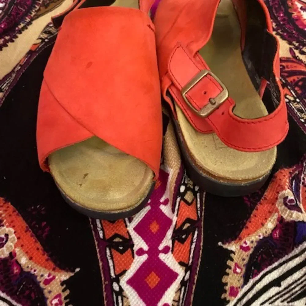 Lands' End Orange open toe Suede sandals, size 9